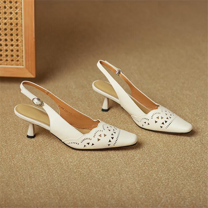 Fashion New Summer Sandals Genuine Leather Shoes for Women Fashion Hollow Out Square Toe Shoes Women High Heel Ladies Shoes Zaptos Mujer
