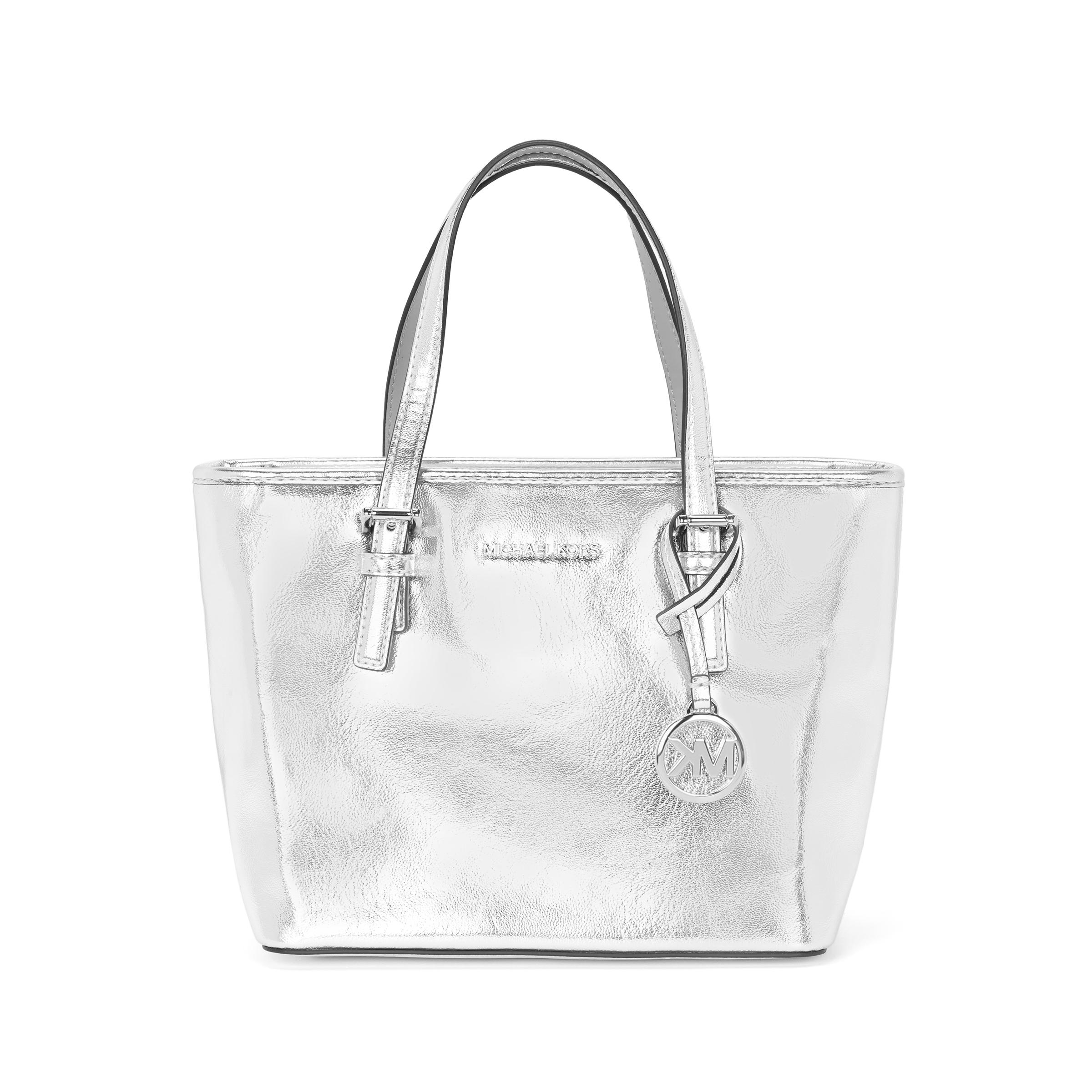 

Michael Kors MK Jet Set Logo Tote Bag With Top Zip Closure Women Tote Bags Silver 35H3STVT0M-040 Basic Set (Bag+Dust Bag)