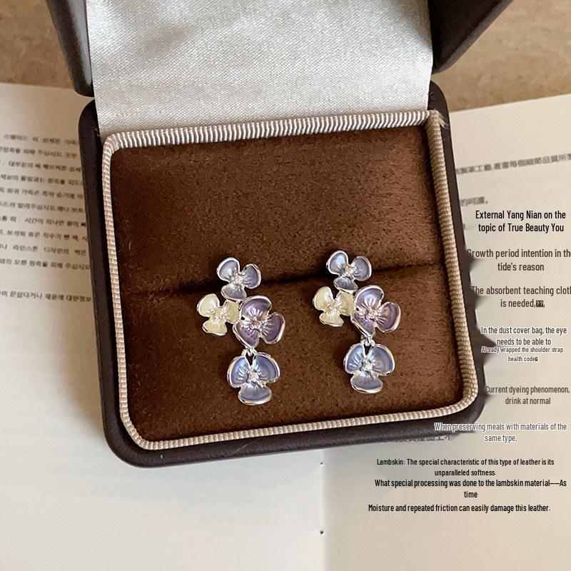 Trendy Color Block Drip Oil Flower Earrings for Women - Versatile, Light Luxury, Fashionable, Commuting Ear Ornaments