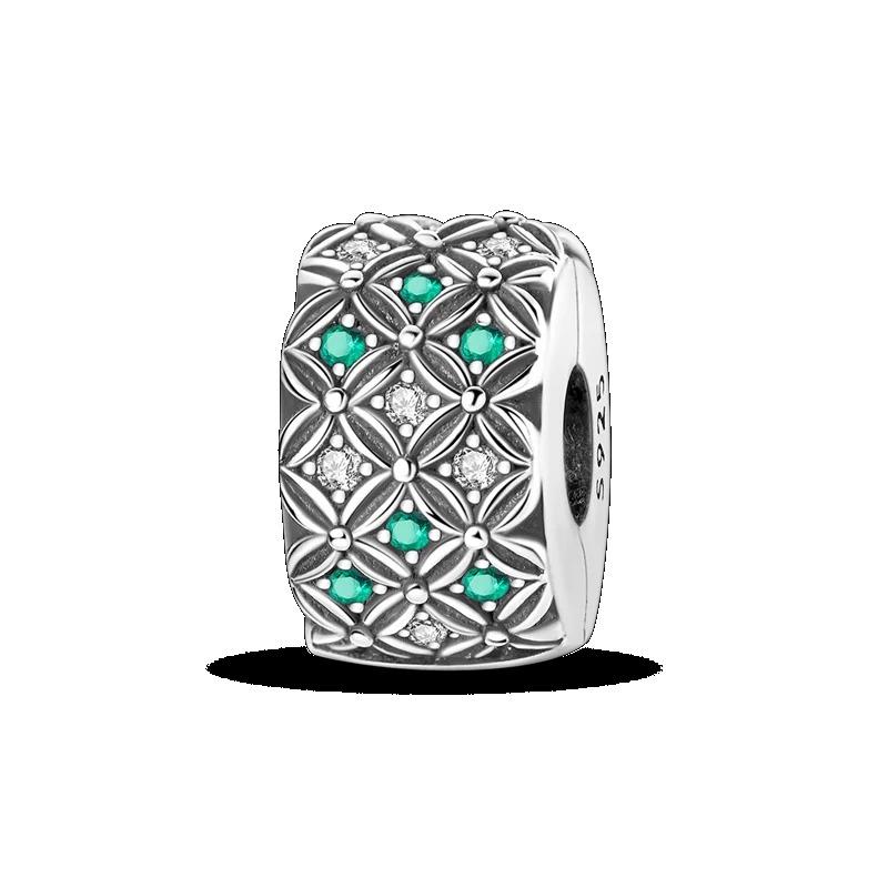 Silver Clasp 925 Silver CZ Pave Clip Charms Daisy Beads Stopper Safety Chain Fit Original Bangle Bracelet Jewelry Clip