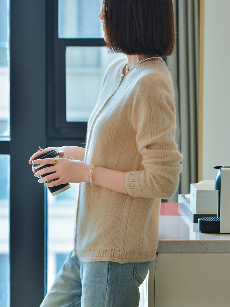 Dámský kašmírový kardigan Qinghe kašmír 30% kašmír 70% vlna podzimní a zimní kašmírový kardigan měkký a teplý