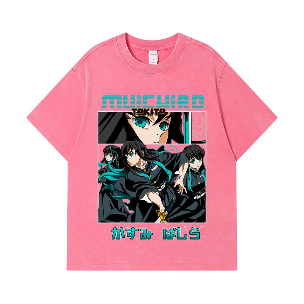 275 GSM Washed T-shirts 100% Cotton Demon Slayer V8 Mitsuri Print Unisex Heavy Cotton T Shirt