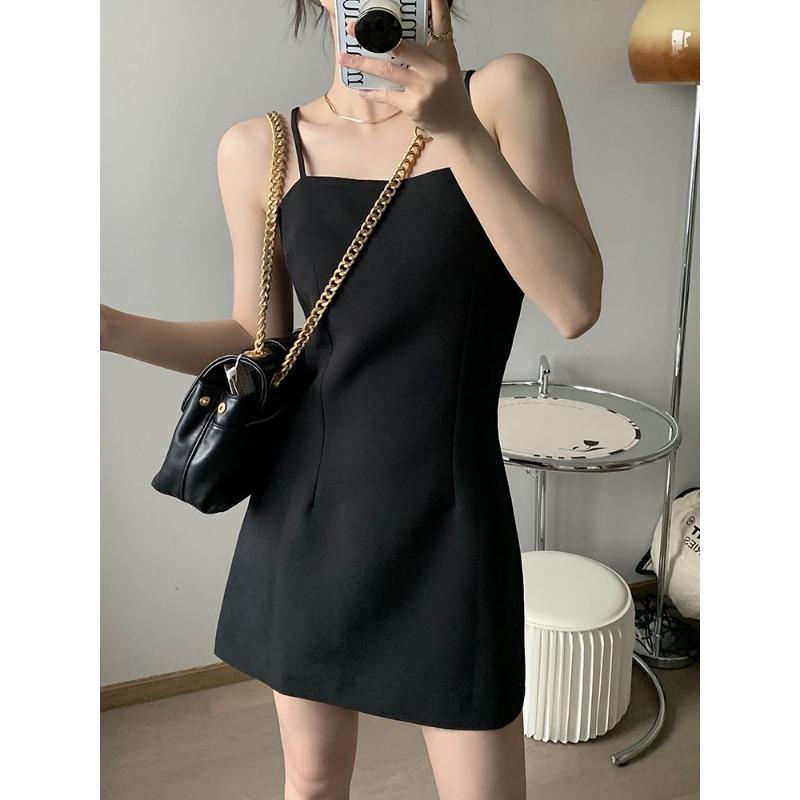 Women's Khaki Spaghetti Strap Mini Casual A-line Square Neck Sleeveless Short Dress