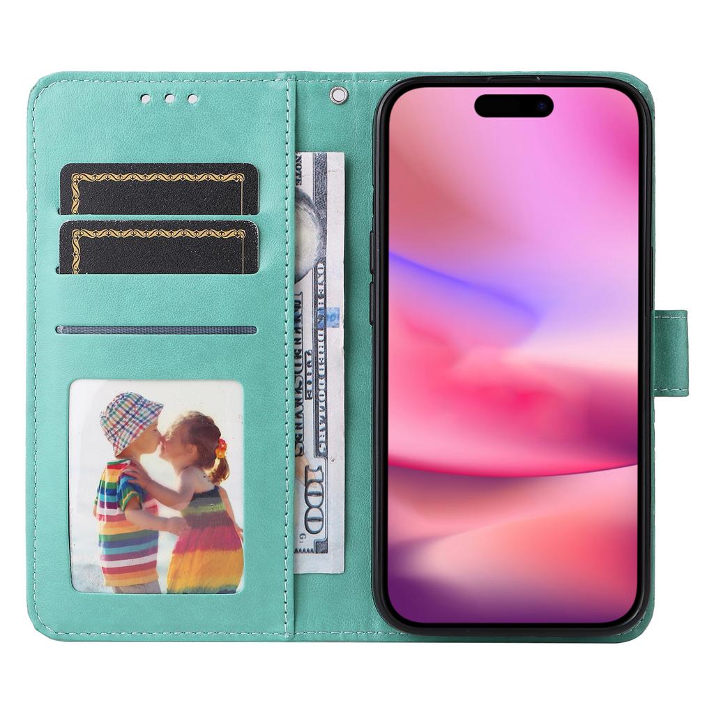 For iPhone 16 PU Leather Phone Stand Case Imprinted Sunflower Card Holder Phone Cover