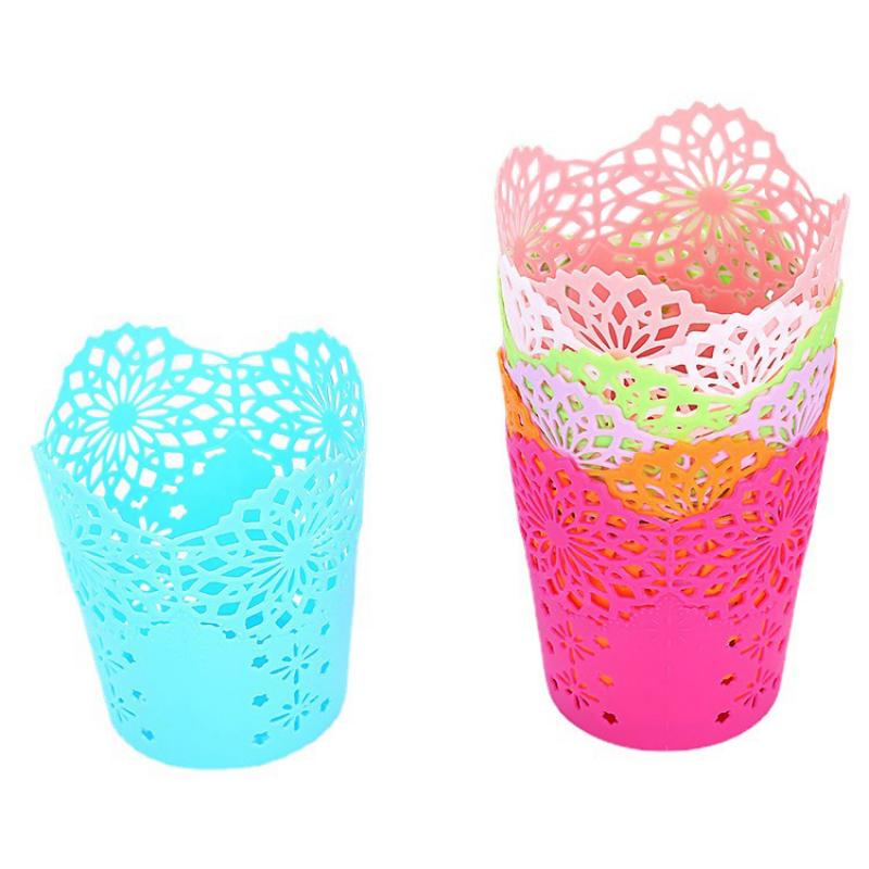 Creative Hollow Roses Pen Pencil Pot Holder Brush Storage Container Desk Organizer Plastic Stationery Pen Holder Office Supplies