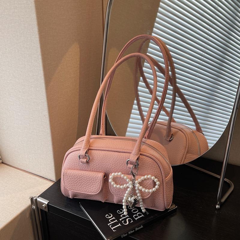 Niche Splicing Shoulder Bag Women's New Bowling Bag Fashionable Retro Versatile Underarm Bag