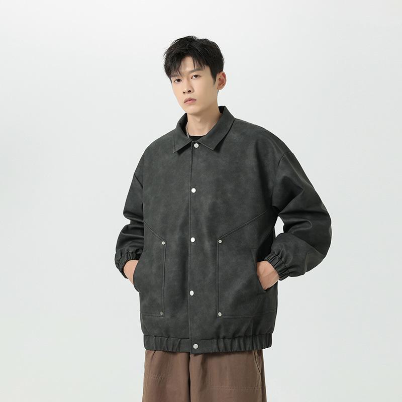 

Осенняя кожаная куртка, многоцветная мужская свободная куртка, однобортная молодежная кожаная куртка с лацканами 4XL чёрный