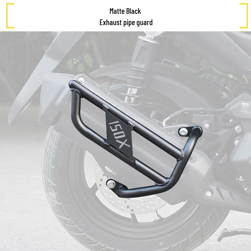 Zongshen 150X Motorcycle Crash Bars, Exhaust Bumper, Luggage Rack, & Windshield Modifications.