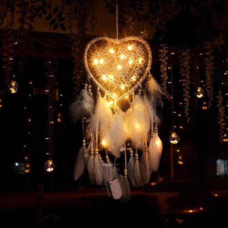 Fancy Dream Catcher With Led Light String Hollow Hoop Heart Shape Pendant Home