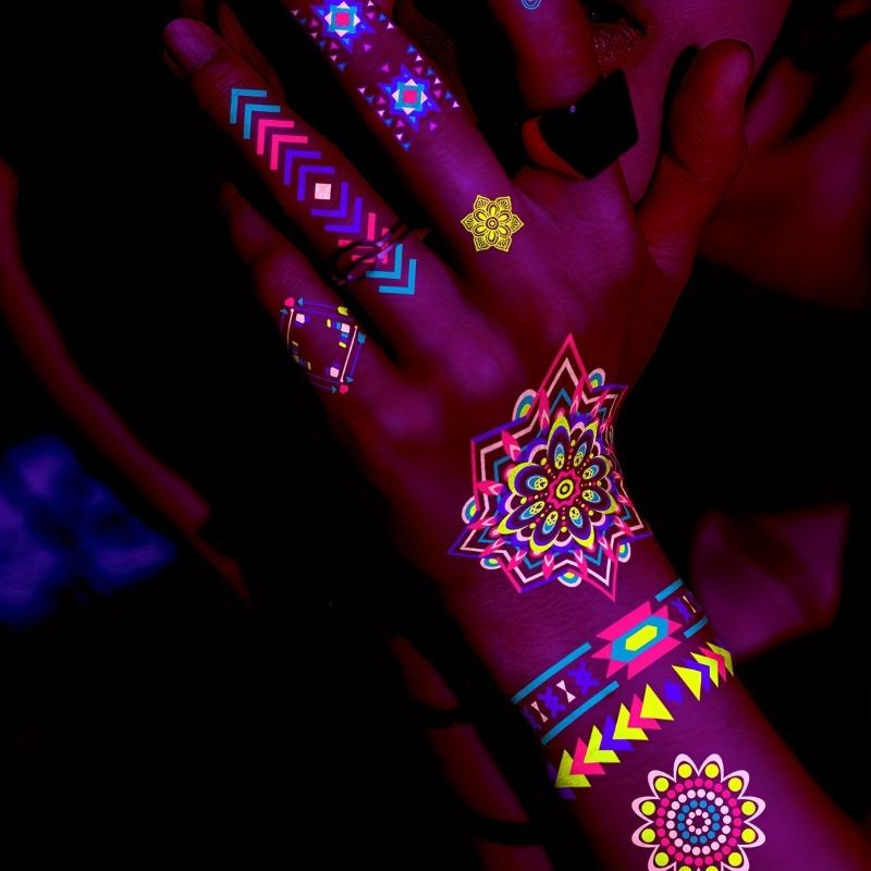 12PCS NeonGlwo Temporary Tattoo - Luminous Body Art Sticker with Neon Green, Pink, Blue, Purple, Yellow, Orange, Red - Waterproof