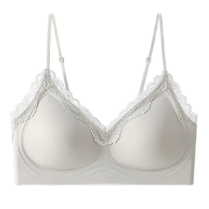 Women Seamless Lace Bra Wireless Push Up Gathering Comfortable Back Smoothing Thin Bra