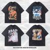 American Hiphop Portrait Tide Brand Printed Short-Sleeved Shirt For Men And Women Loose Washed Pure Cotton Half-Sleeved Vintage T