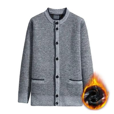Nouveau Pull Tricoté à Col Rond Chaud en Velours Épais pour Hommes d'Âge Moyen et Personnes Âgées Automne Hiver