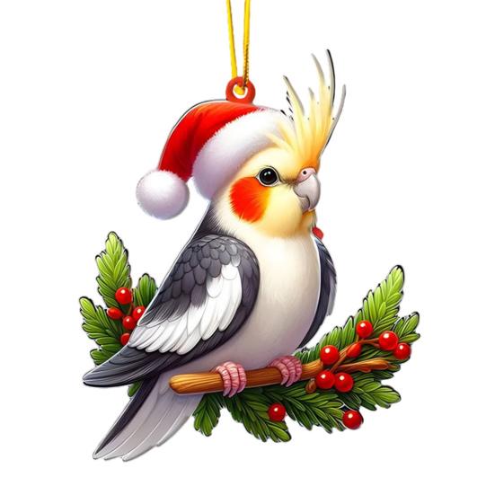 Christmas Ornaments for Tree Acrylic Cartoon Animal Car Rear Mirror Hanging Charm 2D Flat Cat/Dog/Bear/Rabbit Pendant for Tree Auto Interior Accessory