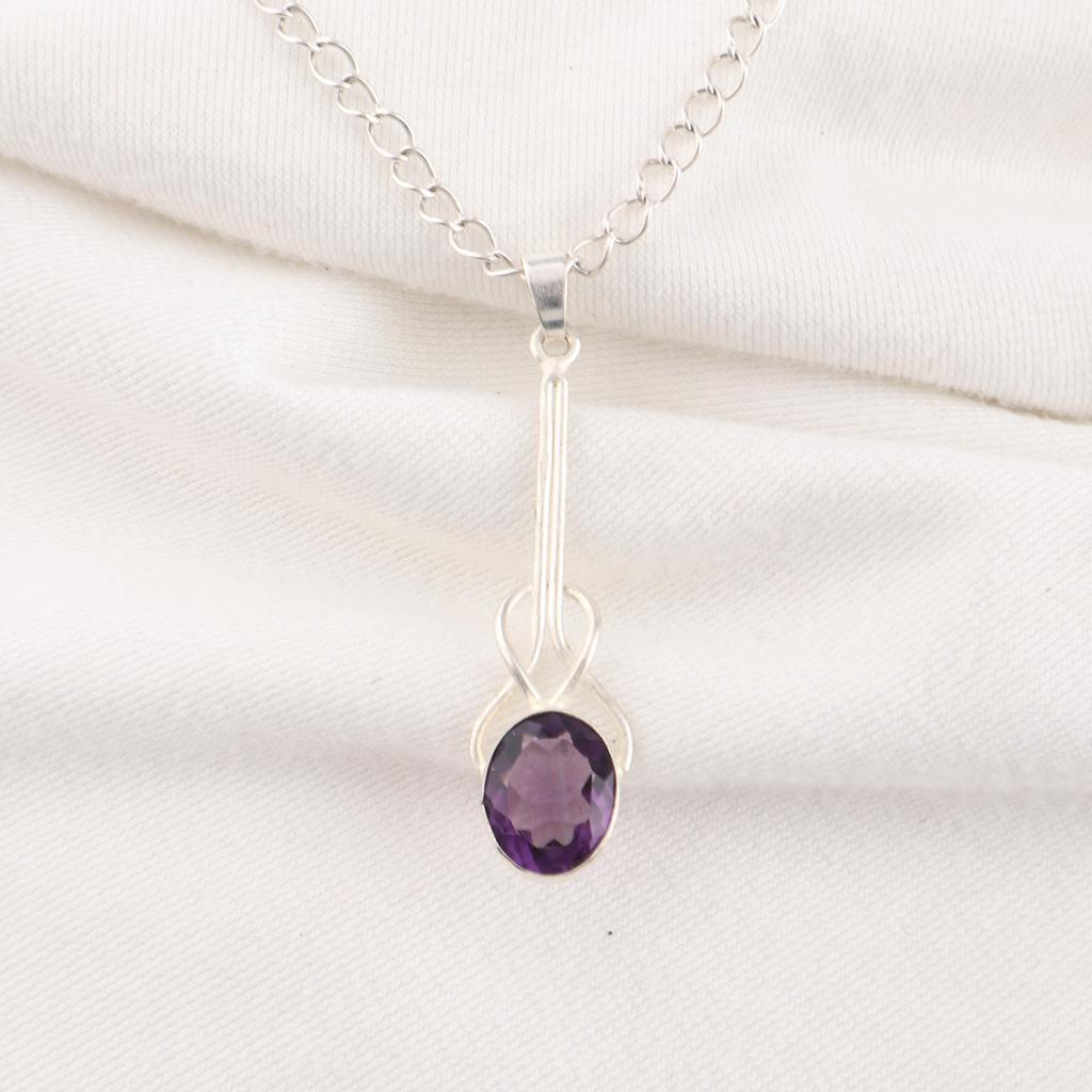 Amethyst Pendant Gemstone Jewelry, 925 Solid Sterling Silver Pendant, Gift For Women Handmade Pendant