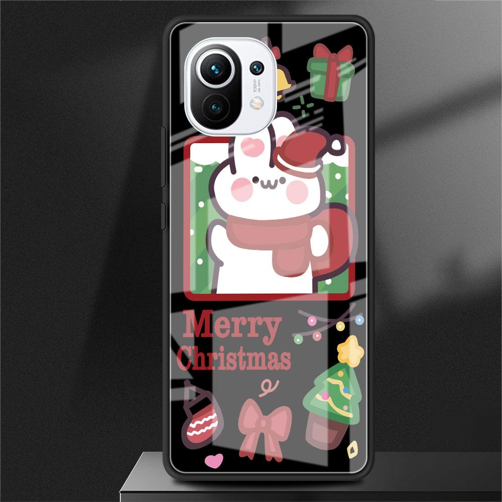Glass Case For Xiaomi Poco X3 NFC 11 Lite 11T F3 M3 For Redmi Note 11 10 9 8 Pro 10S 9S 9A 9C Phone Cover Snowman Christmas Cute