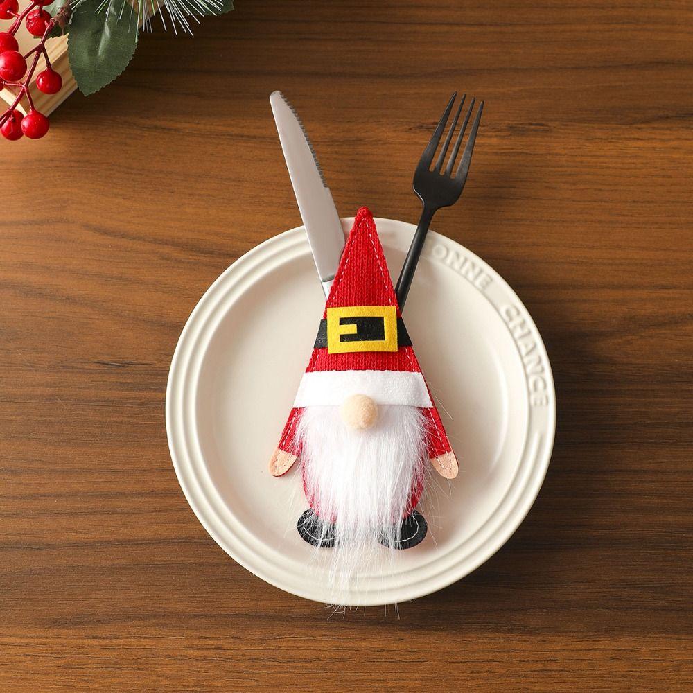 Cartoon Santa Claus Silverware Holder Cute Xmas Tableware Storage Bag  Holiday Dinner