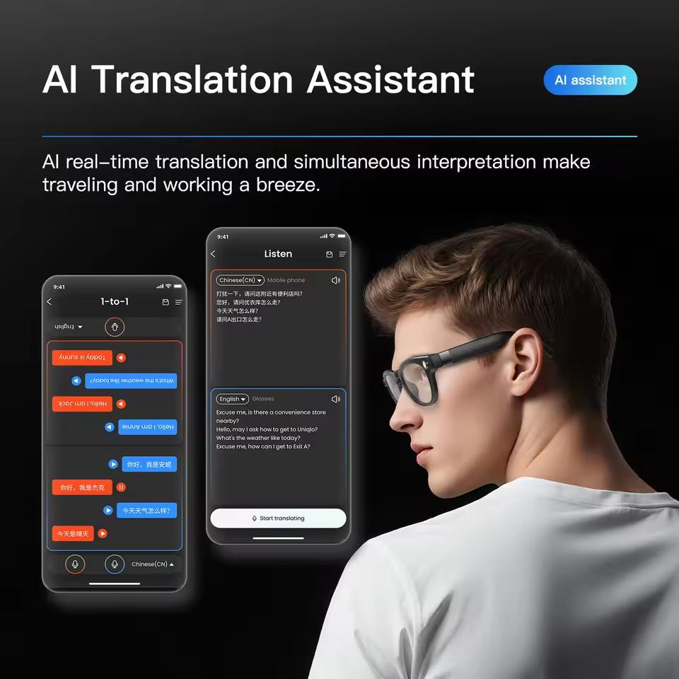 Multifunctional Smart AI Photo Glasses 100+ Language Translation Object Recognition 800W Pixel Video Recording Bluetooth Call Smart Eyeglasses Unisex