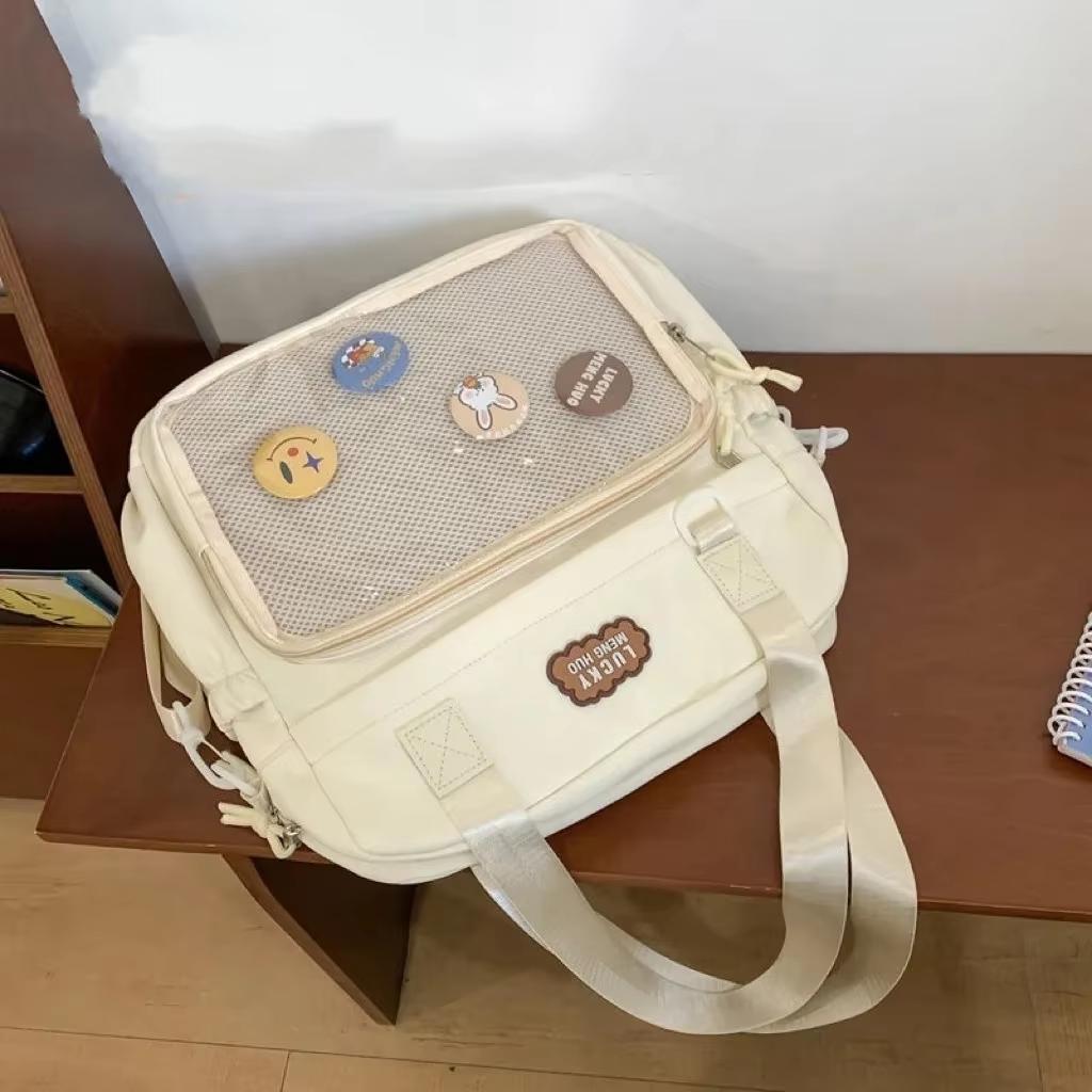 

Y2K Women Ita Backpack Fashion DIY Badge Knapsack Cute Girl Girl Transparent Pocket Casual Nylon Large Capacity Shoulder Handbag 31x31x10cm бежевый