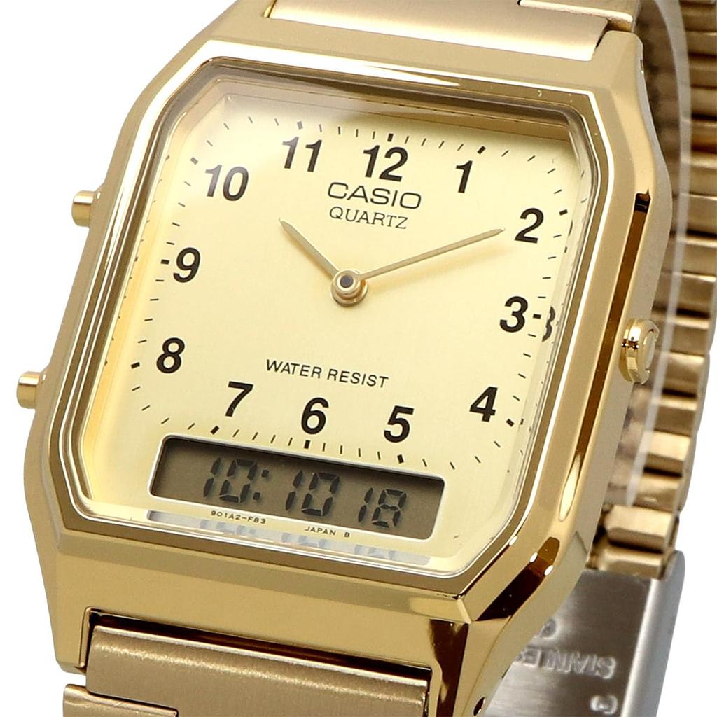 Casio Vintage Series Quartz Dual Overseas Model ANA-DIGI Watch, AQ-230GA-9BMQ, Unisex, Time, Gold, [Used]