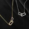 Exquisite Zirconia Interlocking Square Double Ring Necklace for Women