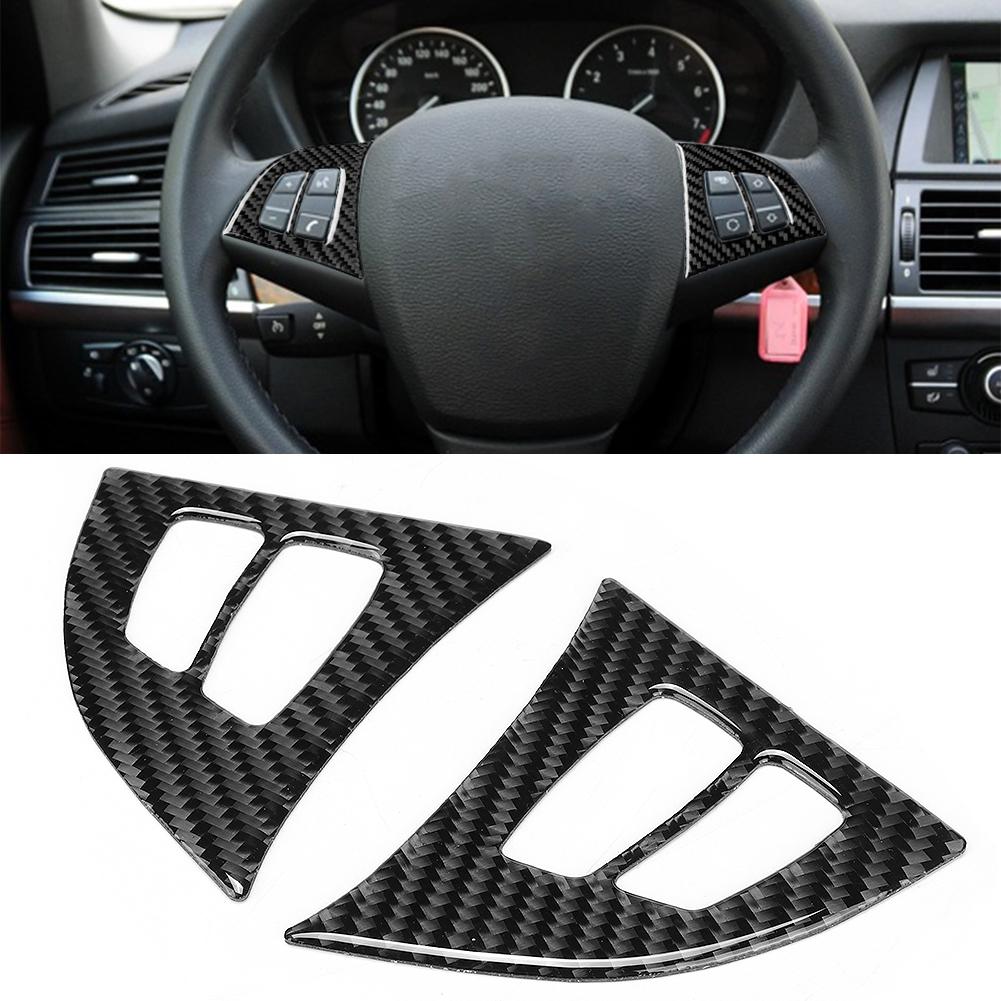 2Pcs Set Carbon Fiber Steering Wheel Frame Cover Trim Left Hand Driving Fit for E70 X5 2008 2013