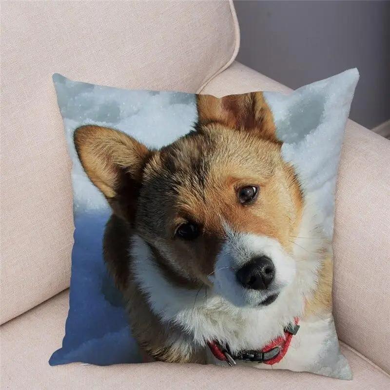 45X45 Cm Living Room Sofa Puppy Pattern Home Decoration Corgi Cushion Cover Gram Welsh Polyester Fiber Cushion Cover