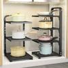Kitchen Under Sink Pot Holder Multilayer Frying Pan Rice Cooker Seasoning Storage Rack Adjustable Stainless Steel Organizer Cake