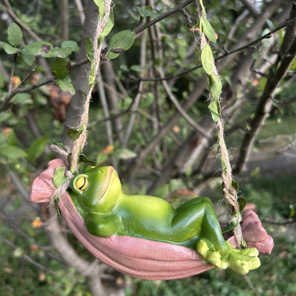 Frog Statues For Garden Sleeping Frog Swing Tree Ornament Realistic Resin Animal Figurine For Yard Garden Lawn Balcony Patio