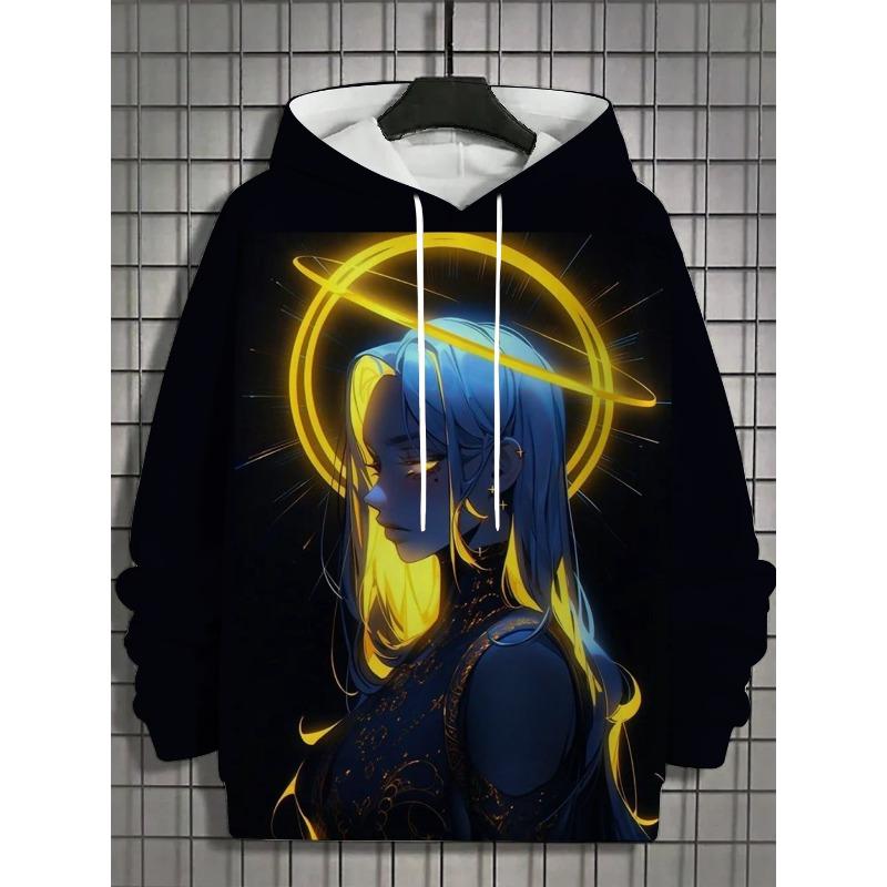 Herre Hoodie 3D Print nymphet Toppe Tegneseriepige Grafik Langærmet Hoodie Efterårsmode Herre Top Oversized Streetwear T-shirts