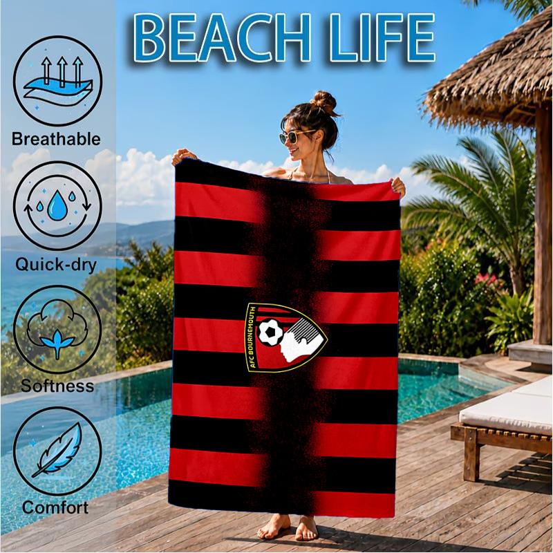 Soccer Ball Afc Crest Printed Microfiber Beach Towel, Soft And Absorbent, Quick-Dry, Ideal for Summer Travel, Beach Essential, Swimming Pool