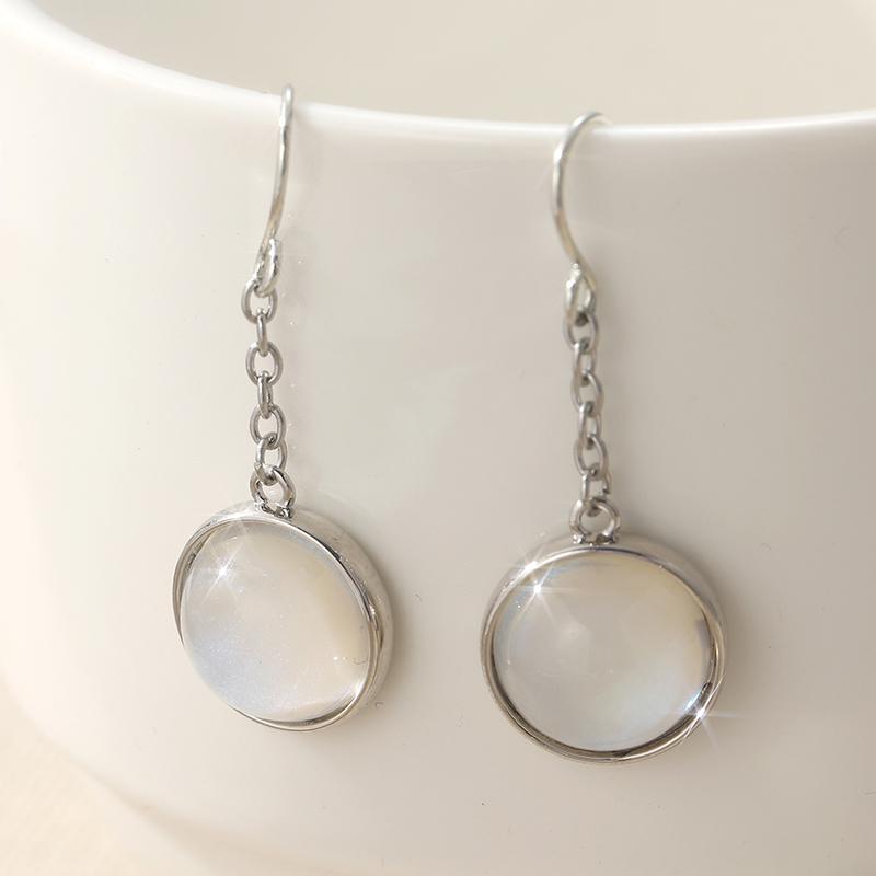 Simple Vintage Style Round Silvery Plated Pendant Earrings Women's Elegant Dangle Jewelry Anniversary Gifts Accessories