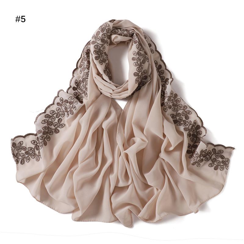Fashion Lace Stitch Floral Bubble Chiffon Hijab Ramadan Beach Cover Shawls Women Sunscreen Headscarf Outdoor Windproof Head Wrap