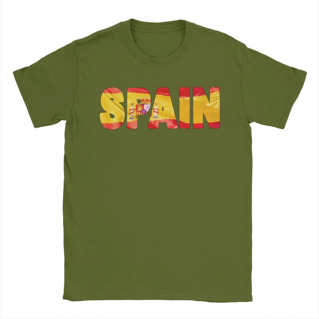 Unique SPAIN Flag T-Shirt for Men Crew Neck Pure Cotton T Shirt Short Sleeve Tees Plus Size Clothing
