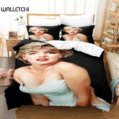Funda nórdica 3D Marilyn Monroe para todas las estaciones, juegos de edredón, funda de edredón suave y fundas de almohada para cama individual, doble, Queen y King