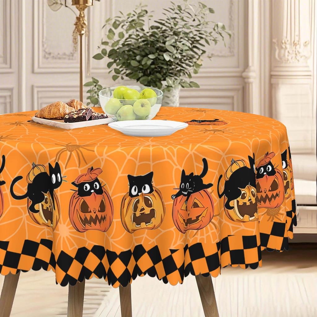 1 Orange Background Tablecloth, Spider Print Halloween Theme Tablecloth, Suitable For Restaurant Kitchens