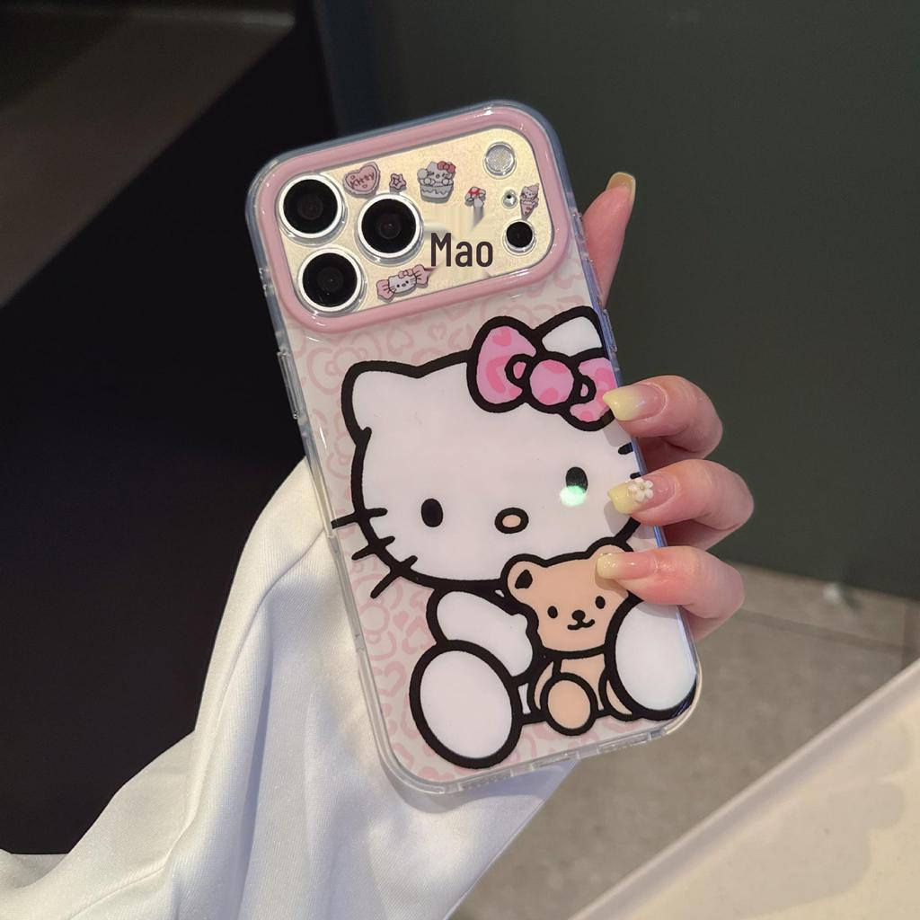 Ins Fine Hole Hug Bear KT iPhone 17 Pro Max/15 Pro Cute Phone Case