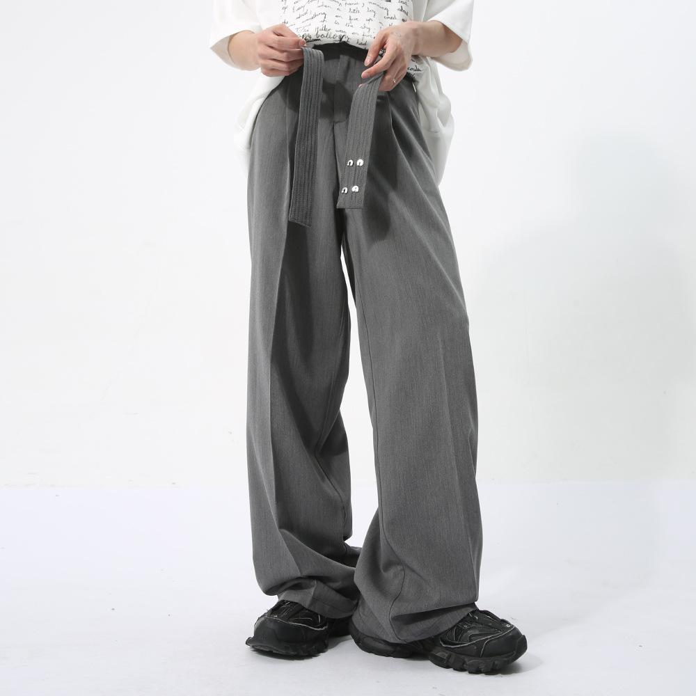 Men's New Product with Japanese Ribbon Decoration, Three-dimensional Design, Drape Feeling, and Trendy Trousers