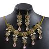 Bohemian Crystal Jewelry Set, European and American Ethnic Style Diamond Fringed Necklace Earrings Set