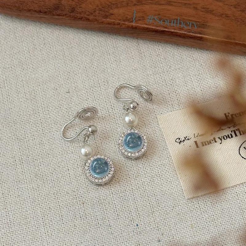 

Новые серьги аквамаринового цвета в стиле свежей легкой роскоши высокого качества для женщин, модные круглые серьги с жемчугом, свадебные украшения