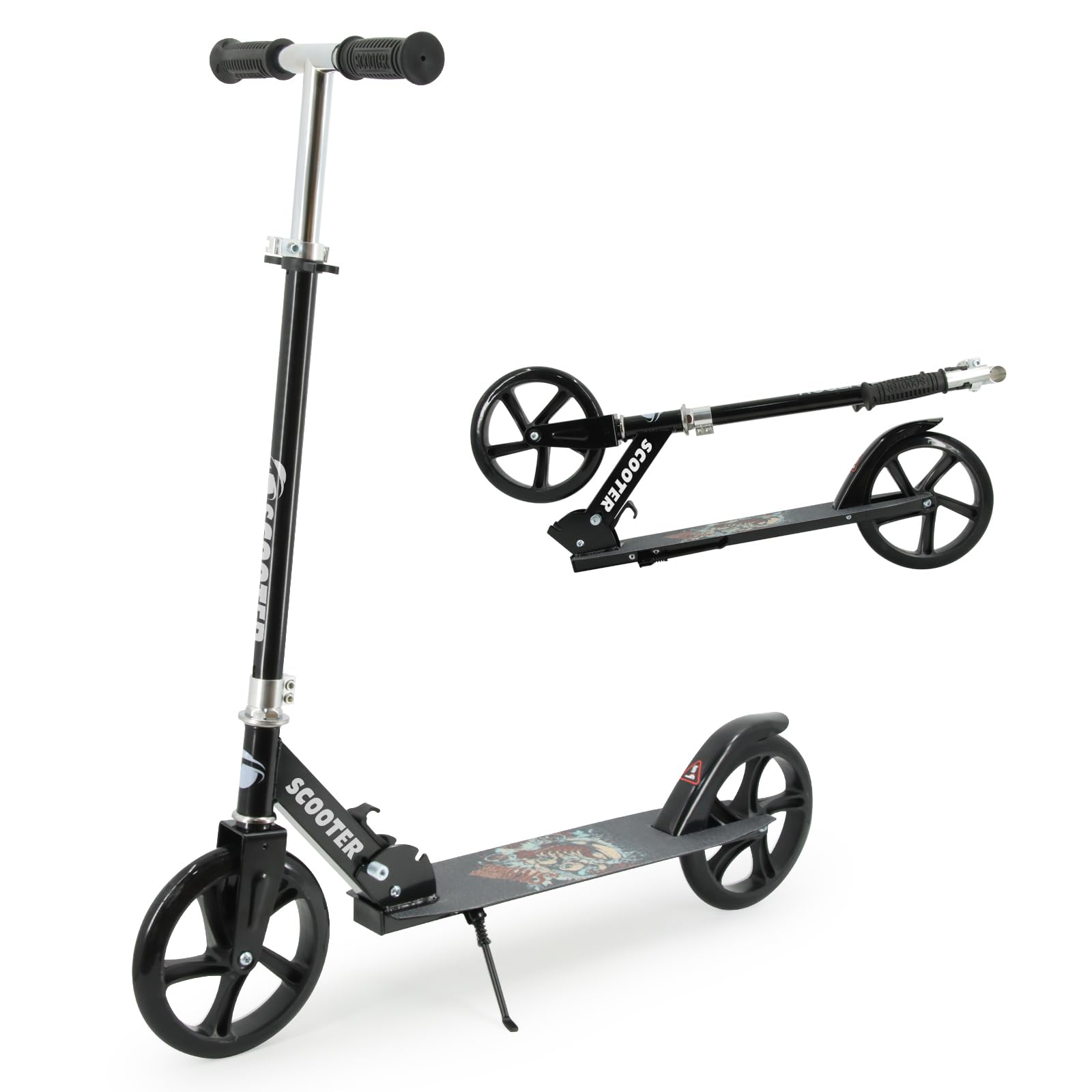 

Kickboard Kick Scooter 4 Высота 20 см Высокое качество Нога Черный [TENBOOM] (Для детей/взрослых), Складной, Регулировки, Шины, Мотоцикл, Тормоз, чёрный