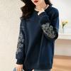 Sweatshirt Frauen Herbst Große Größe Stickerei Spitze Rundhals Lose Casual Langarm Tops