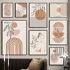 Abstract Girl Sun Lines Rainbow Leaf Wall Art Canvas Painting Boho Beige Posters Prints Pictures Living Room Interior Home Decor