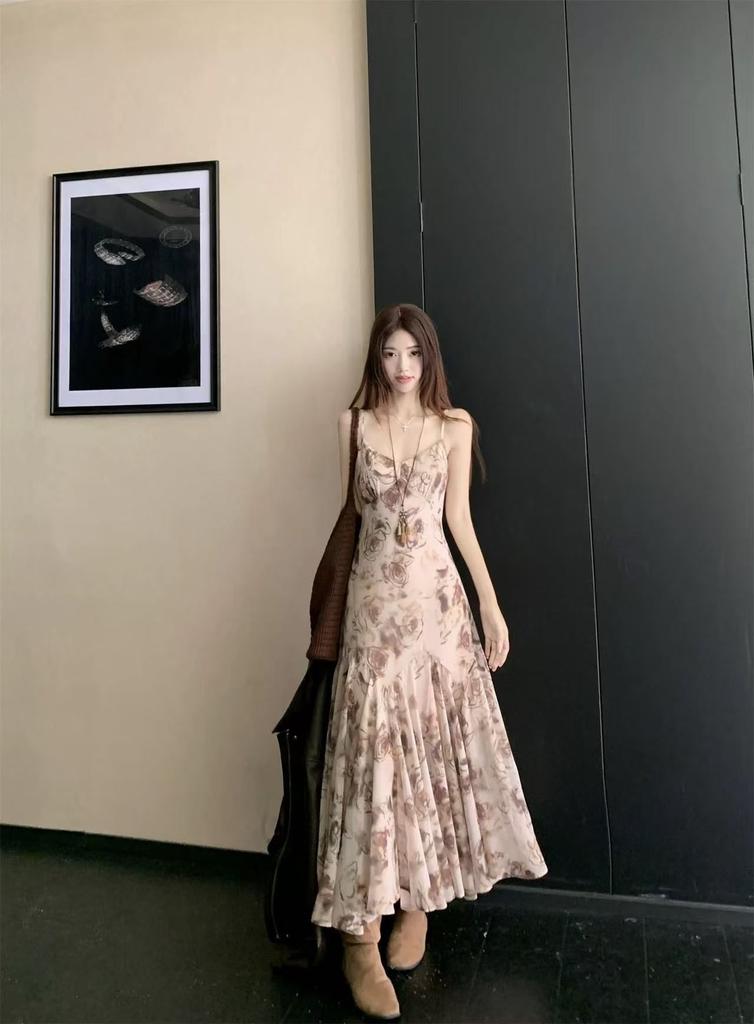 French Suspender Inner Floral Dress Women's Summer New Temperament Waist Thin Small Fragrant Dress