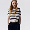 Zbzr Spring New Women clothes Western Style Elegant Simple round Neck Short sleeve Texture Stripe Knit cardigan