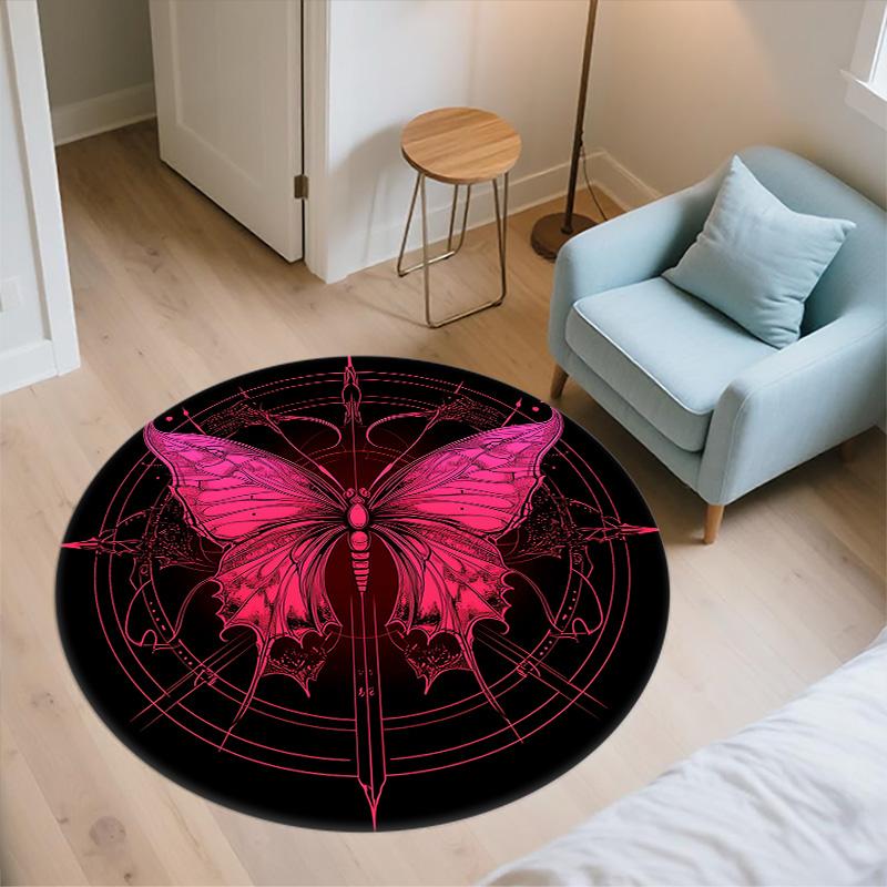 Pink Butterfly,Round Area Rug,Carpet Rug for Living Room Bedroom Sofa Playroom Decor,Non-slip Floor Mat