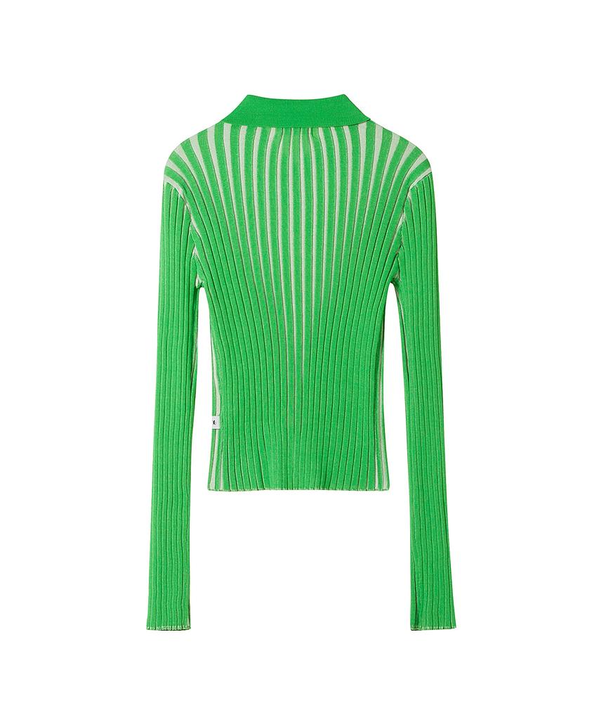 LMR Vertical Ribbed Knit Zip-Up Green