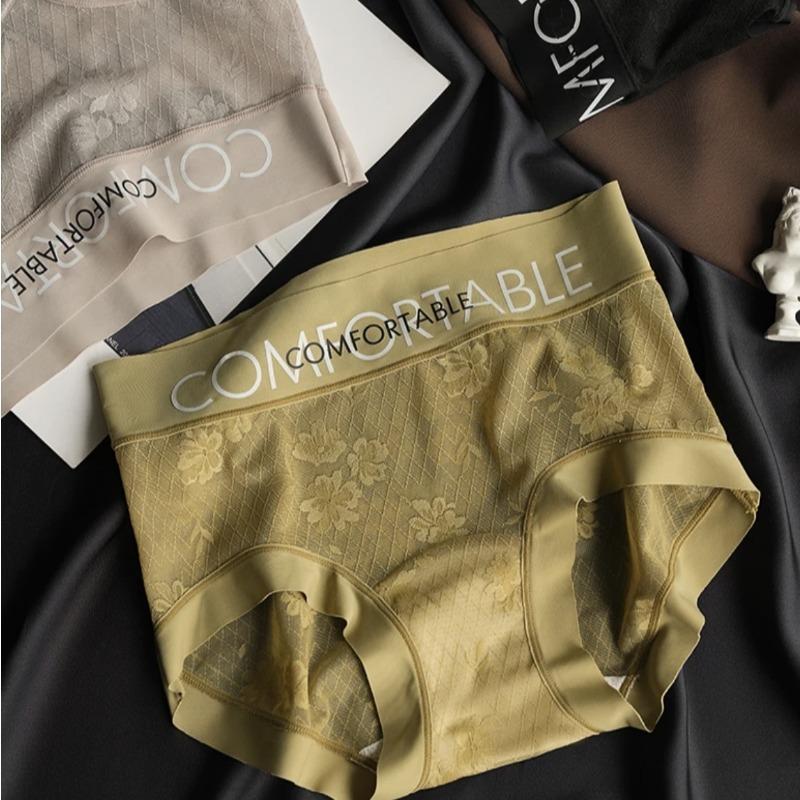 Women's Fashion Seamless Lace Mid Waist Letter Simple Extended Silk Bottom Crotch Underwear
