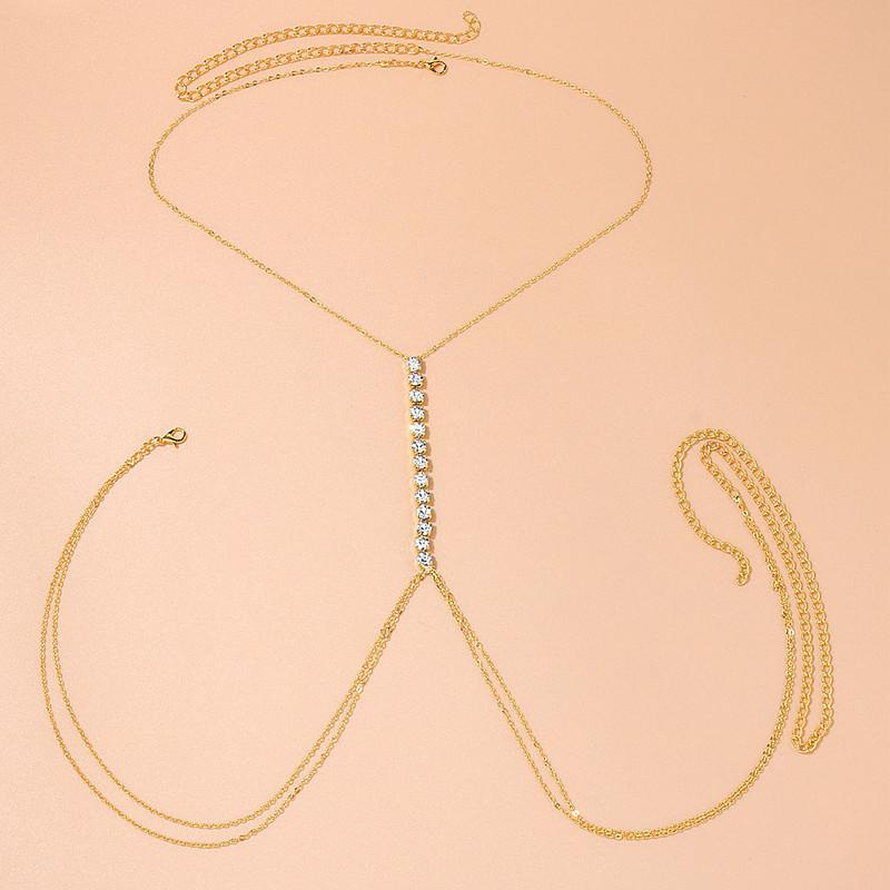 Shiny Sexy Chest Bra Chain Beach Bikini Hanging Neck Waist Ornament Women's Simple Rhinestone Embedding Body Chain Jewelry
