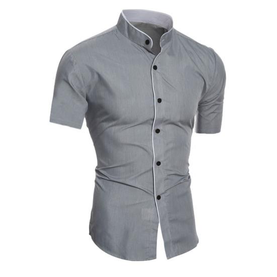 Men Shirt Solid Color Stand Color Slim Fit Casual Summer Top for Daily Wear